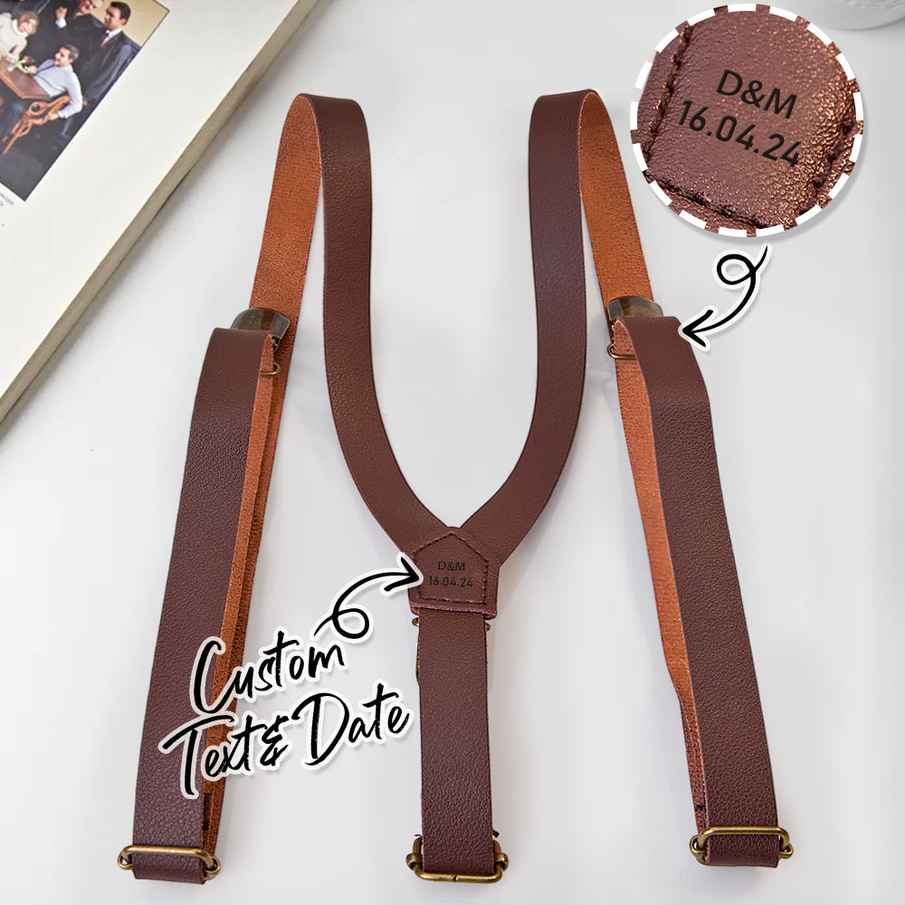 Personalised Men's PU Leather Suspenders with Engraved Name | Groomsmen Gift