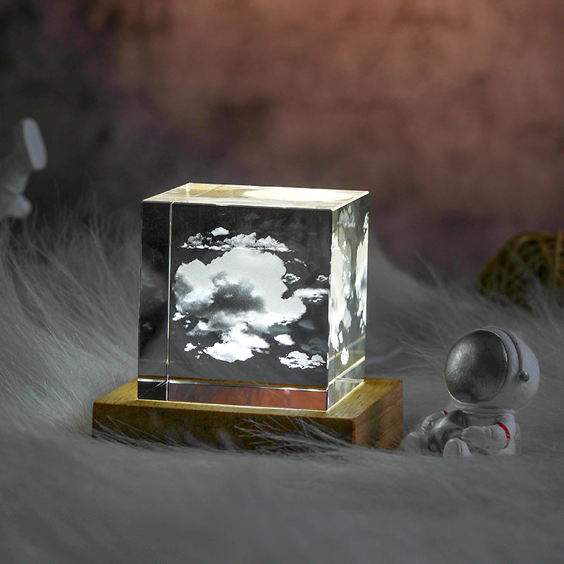3D Moon Crystal Cube with LED Base | Personalised Night Light Gift