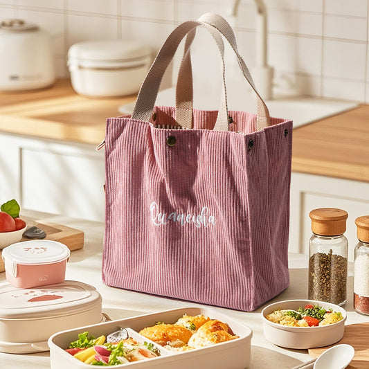 Personalised nylon mini lunch tote (23×23×13cm) with embroidered name – kids' school lunch bag gift