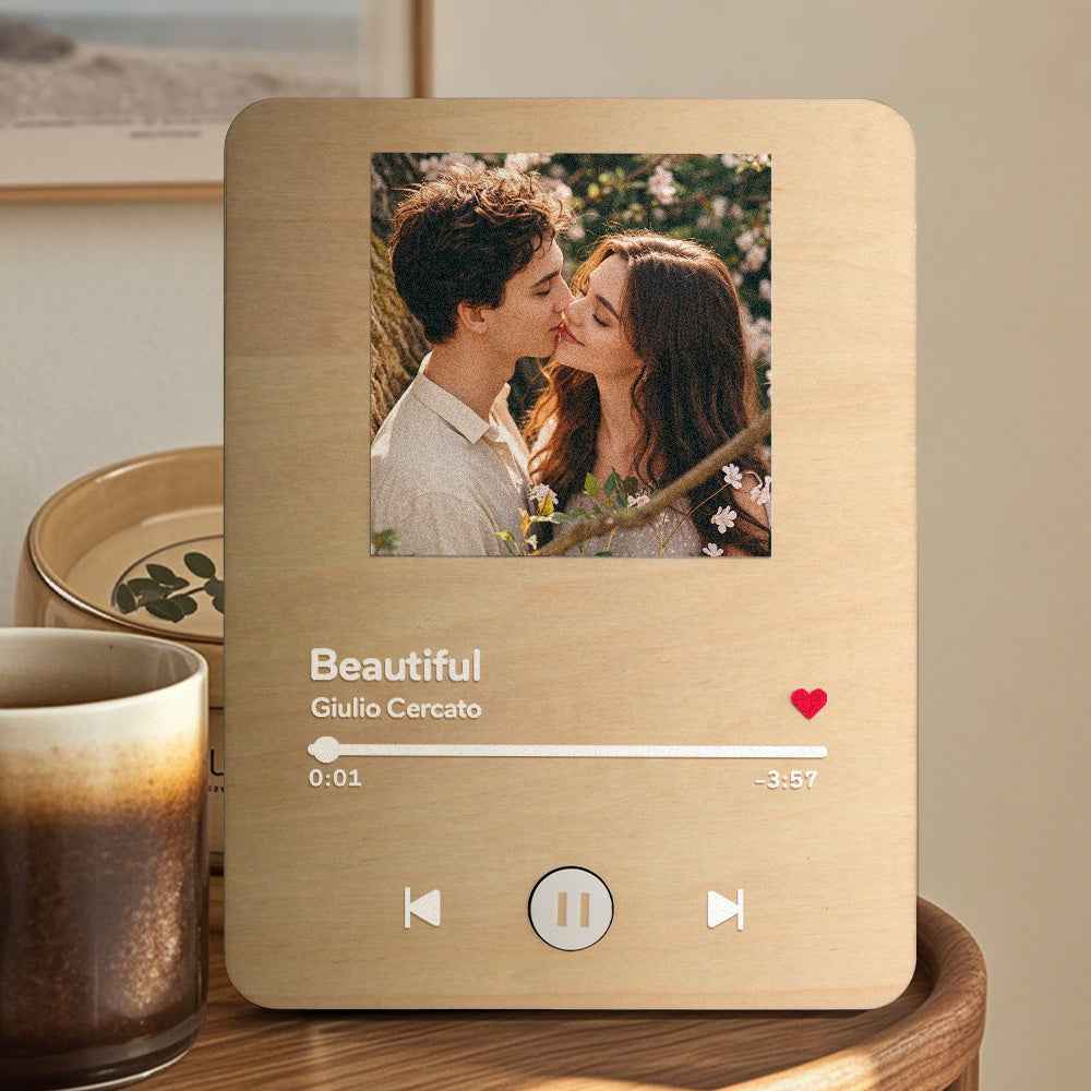 Wooden Music Record Player with Photo Wedding Anniversary Gifts