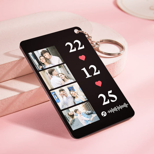 Scannable music photo plaque with personalised keychain on LED lamp base – personalised night light gift with engraved music code