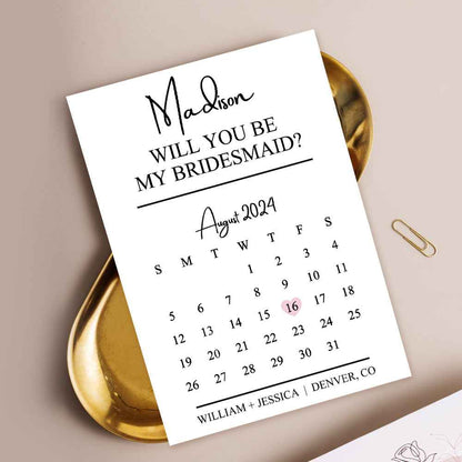 Personalized Bridesmaid Proposal Calendar Card Will You Be My Bridesmaid Wedding Date Card