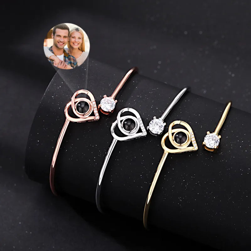 Personalised Photo Projection Bracelet | Engraved Heart Jewellery Gift