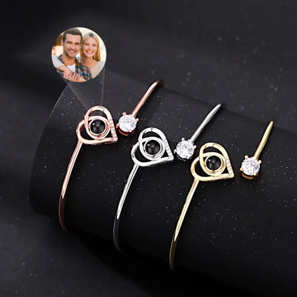Personalised Photo Projection Bracelet | Engraved Heart Jewellery Gift
