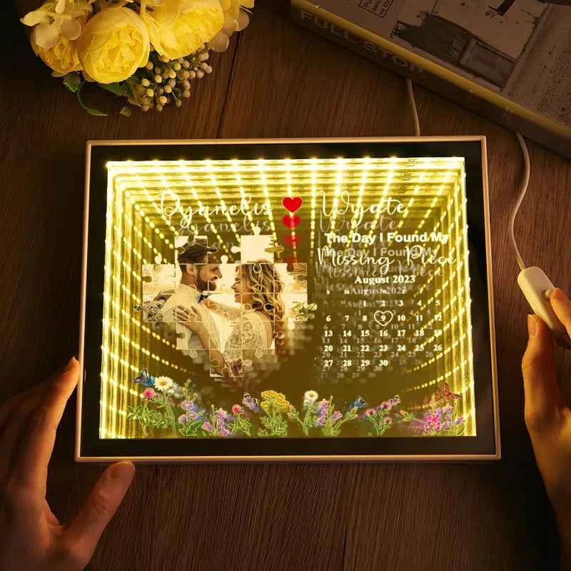 The Day I Found My Missing Piece Light Customize Photo and Calendar Custom Name Personalized Gift For Couple