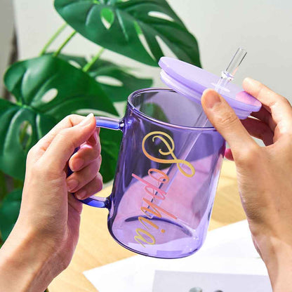 Personalized 15oz Glass Cup with Name Straw and Lid Birthday Gift for Her