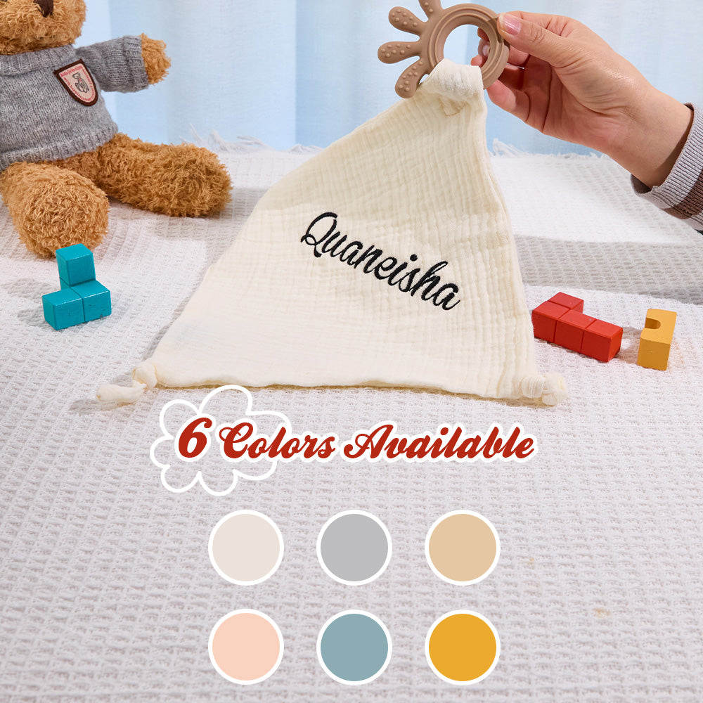 Gift-ready Personalised Soothe Towel with embroidered name presented as a thoughtful baby shower or newborn gift