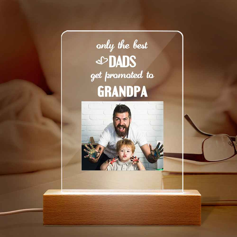 Father's Day Gift Custom Photo Night Light Only the Best Dads Get Promoted to Grandpa