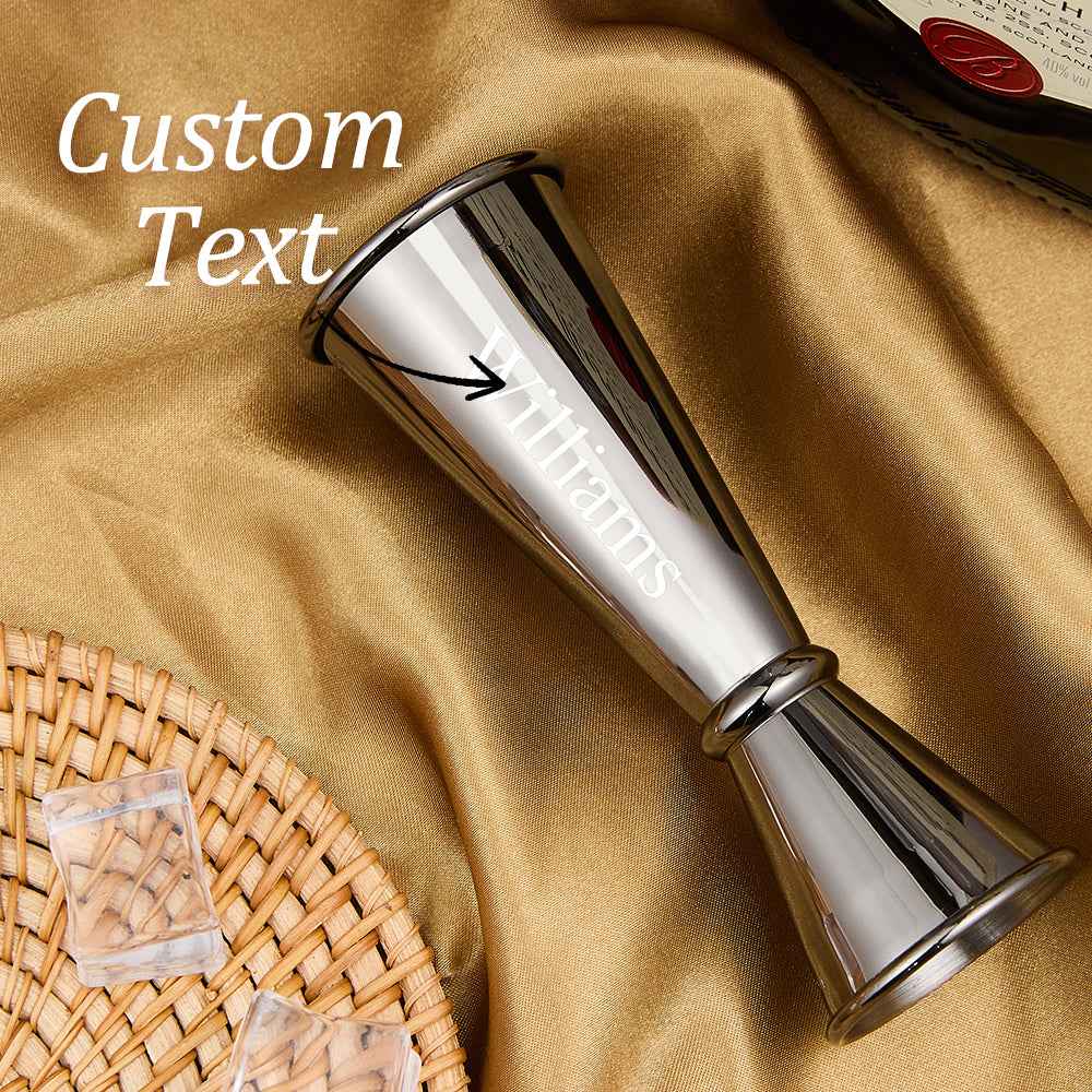Personalized Engraved Text Stainless Steel Cocktail Jigger Measurements Gift for Bartender
