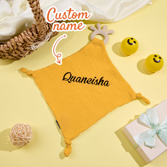 Personalised Soothe Towel flat lay showing soft 100% cotton muslin-style comforter with embroidered name – 11 x 11in baby comforter gift