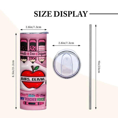 Personalized 3D Apple Pencil Design 20oz Skinny Tumbler Lid and Straw Back to School Gift for Teacher