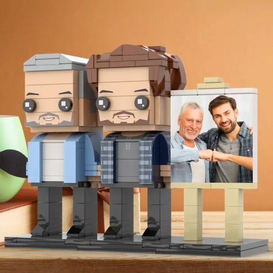 Framed personalised full-body 2-person brick figures on white background ideal Father's Day gift or keepsake