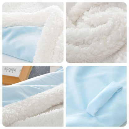 Stitching and edge detail of personalised baby blanket — close-up of embroidered lettering on a soft polyester keepsake baby swaddle