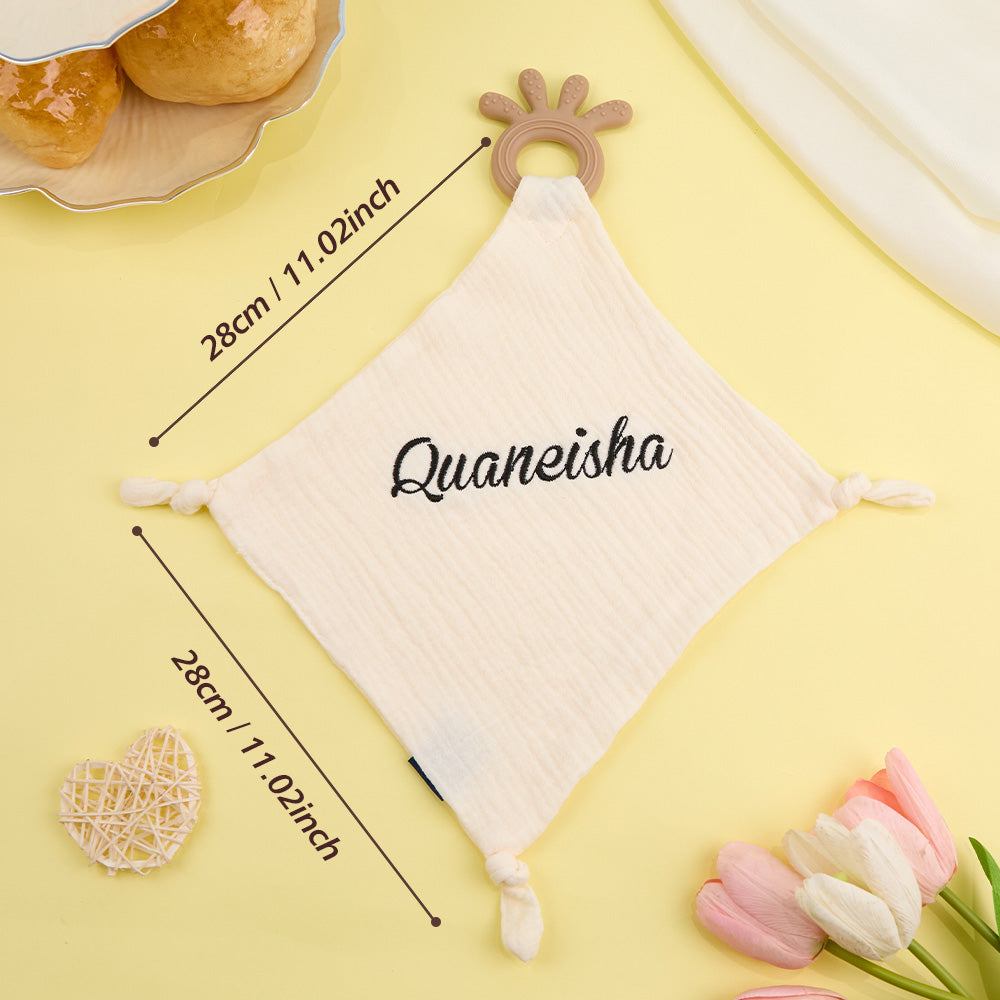 Detailed shot of soft cotton corner and neat stitching on Personalised Soothe Towel emphasising quality and gentle feel