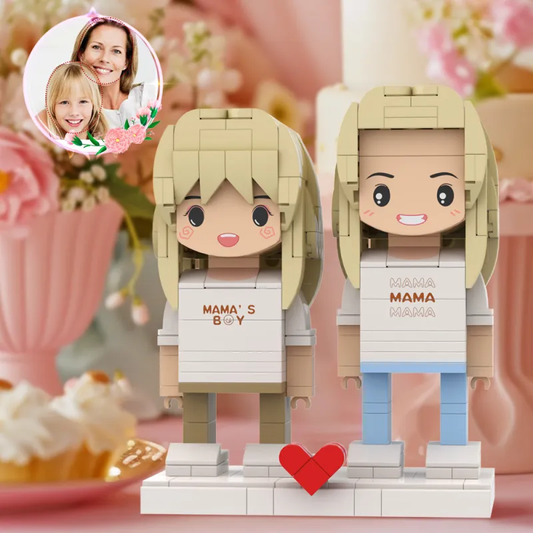 Mother's Day Matching Shirt Style Brick Figures Mama's Boy Customizable Head 2 People Custom Brick Figures Gift for Mom On Mother's Day - PhotoOnGifts