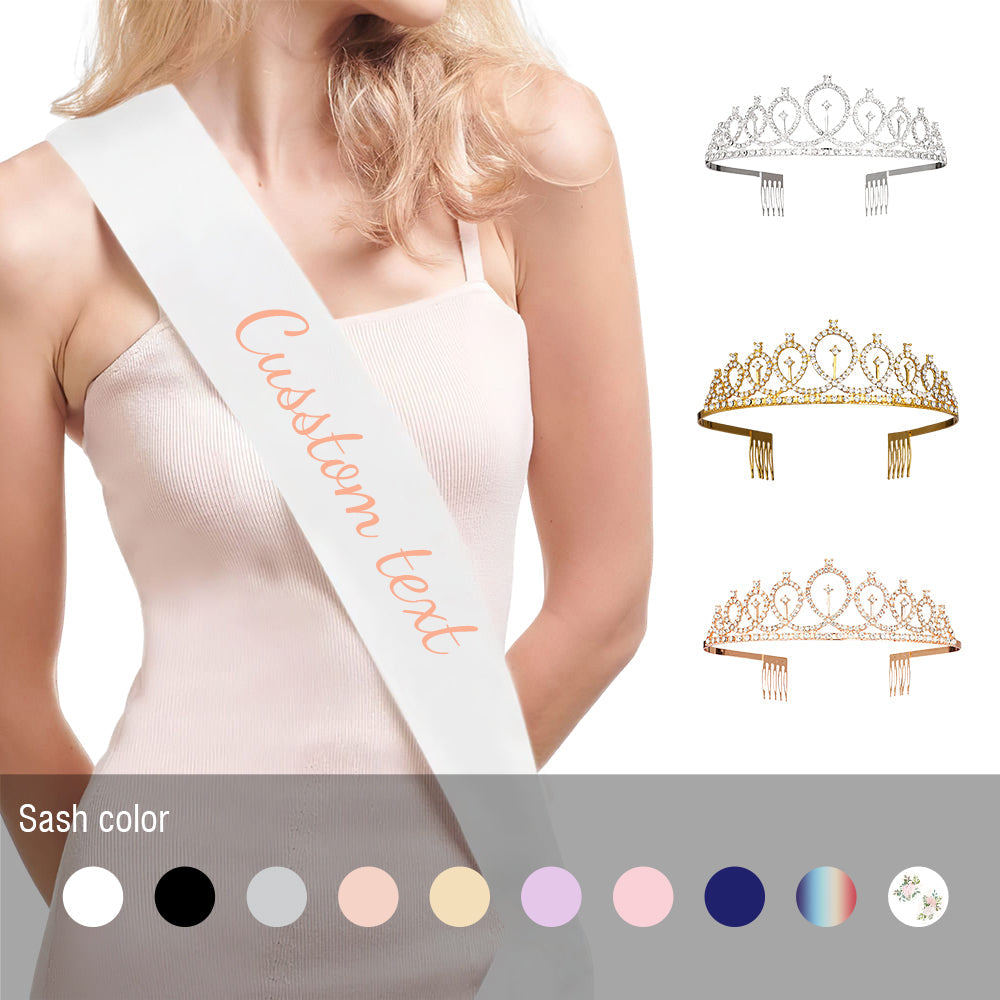 Personalised Sash and Tiara Set | Custom Rhinestone Crown & Sash Party Kit