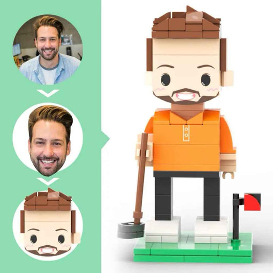 Custom Head 1 Person Cute Golf Palyer Brick Figure Anniversary Gift Birthday Gift