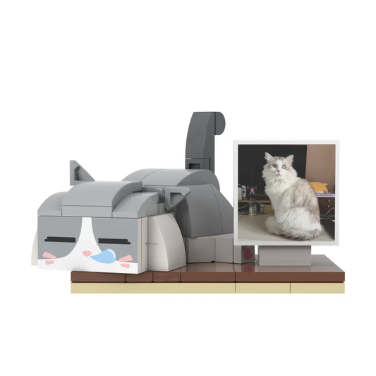 Custom Cute Pet Brick Figure Fully Body Customizable 1 Cat with Photo(Fixed posture as shown in the picture) - PhotoOnGifts