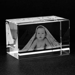 Personalised Laser Engraved Crystal Photo Cube with LED Base | Custom 2D/3D Gift