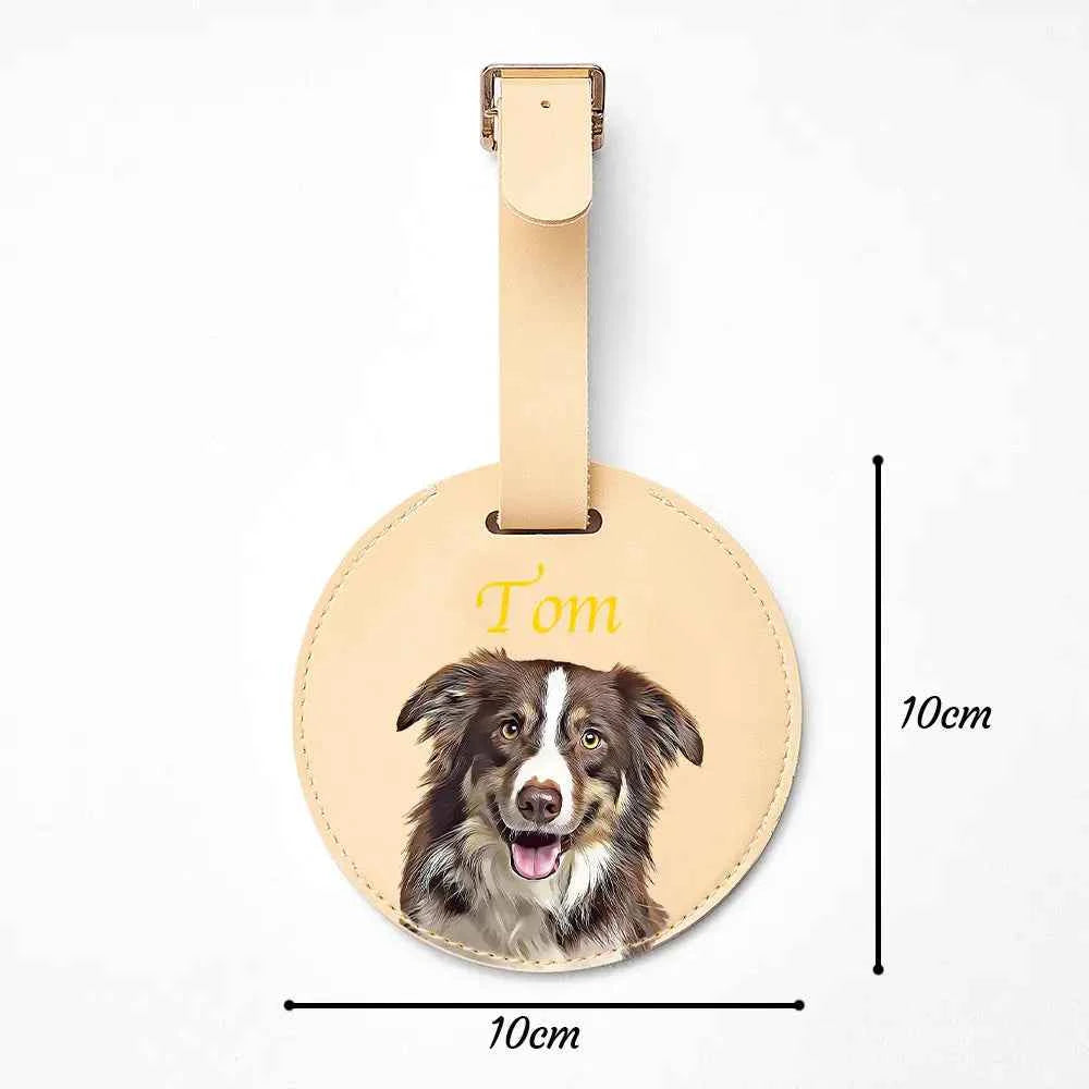 Personalized Pet Portrait Round Luggage Tag with Name Gift for Pet Lover