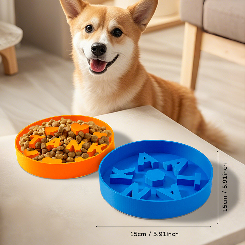 Side profile of personalised slow feeder pet bowl in PLA illustrating depth and slow-feed pattern ideal for small to medium dogs