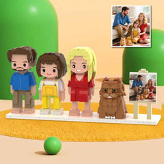 Custom Full-Body Cute Brick Figures of 3 People and 1 Cat with Frame Personalized Anniversary Gift Birthday Gift