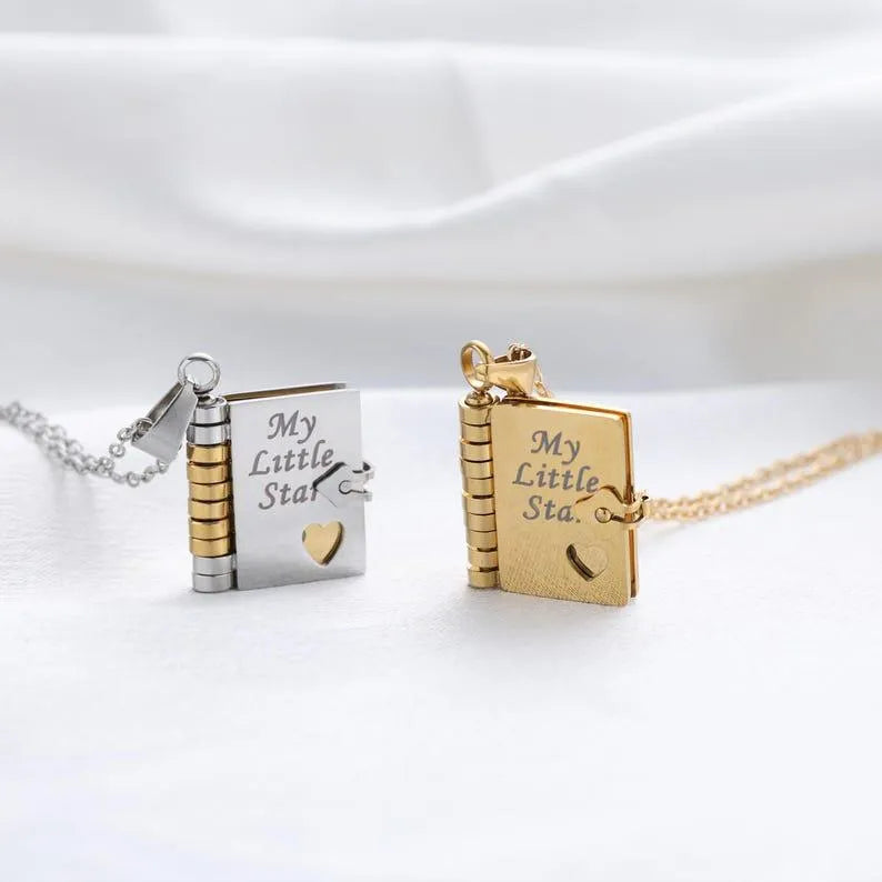 Personalised My Little Star Book Necklace - Engraved Message Locket for Daughter
