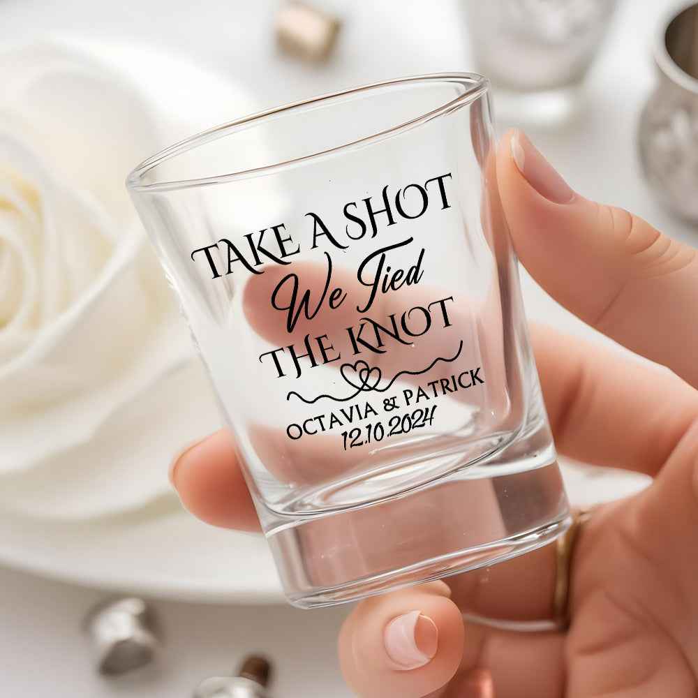 Personalized Take A Shot We Tied the Knot Shot Glasses with Name Set of 2 Bachelor Party Wedding Gift