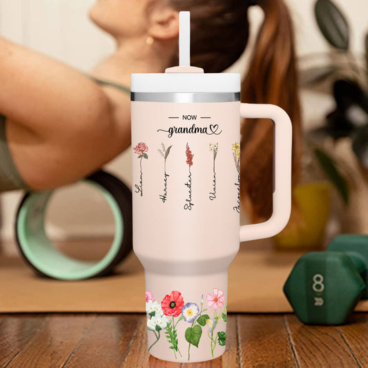 Personalised 'First Mum Now Grandma' 40oz Tumbler with Straw - Custom Birthday Gift for Grandma