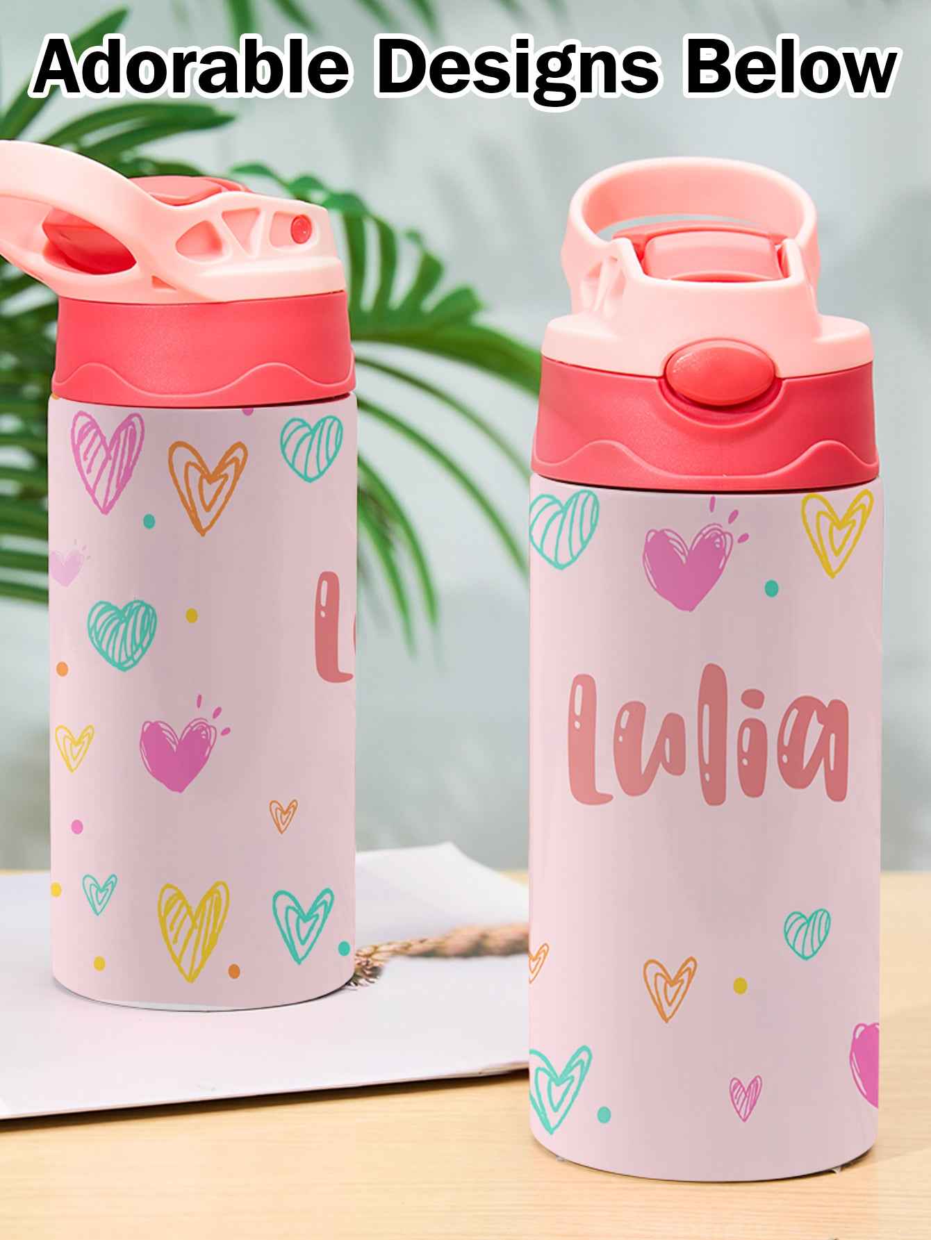 Custom Name Heart Stainless Steel Water Cup Children's Day Gift for Kids
