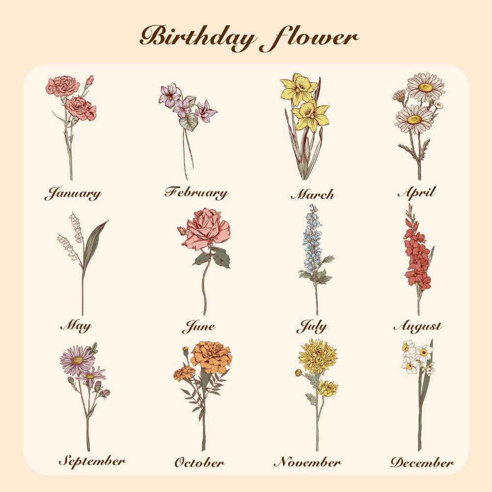 Personalized Birth Flower Jewelry Box with Name PU Leather Jewelry Box Birthday Gift for Her