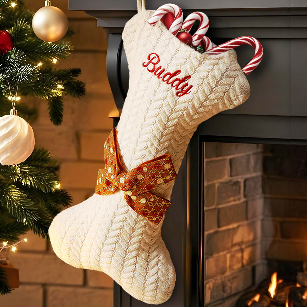Personalised Dog Bone Christmas Stocking - Custom Name Gift for Puppy Lovers