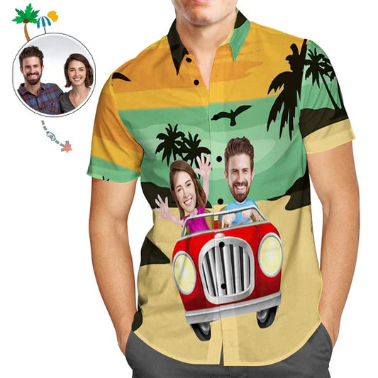 Custom Face Hawaii Shirt personalised funny summer beach shirt with full-front photo print on classic lapel collar – bright, fade‑resistant colours
