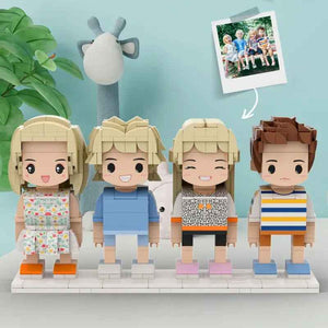 Full Body Customizable 4 People Photo Custom Cute Brick Figures Small Particle Block Perfect Children's Day Gift