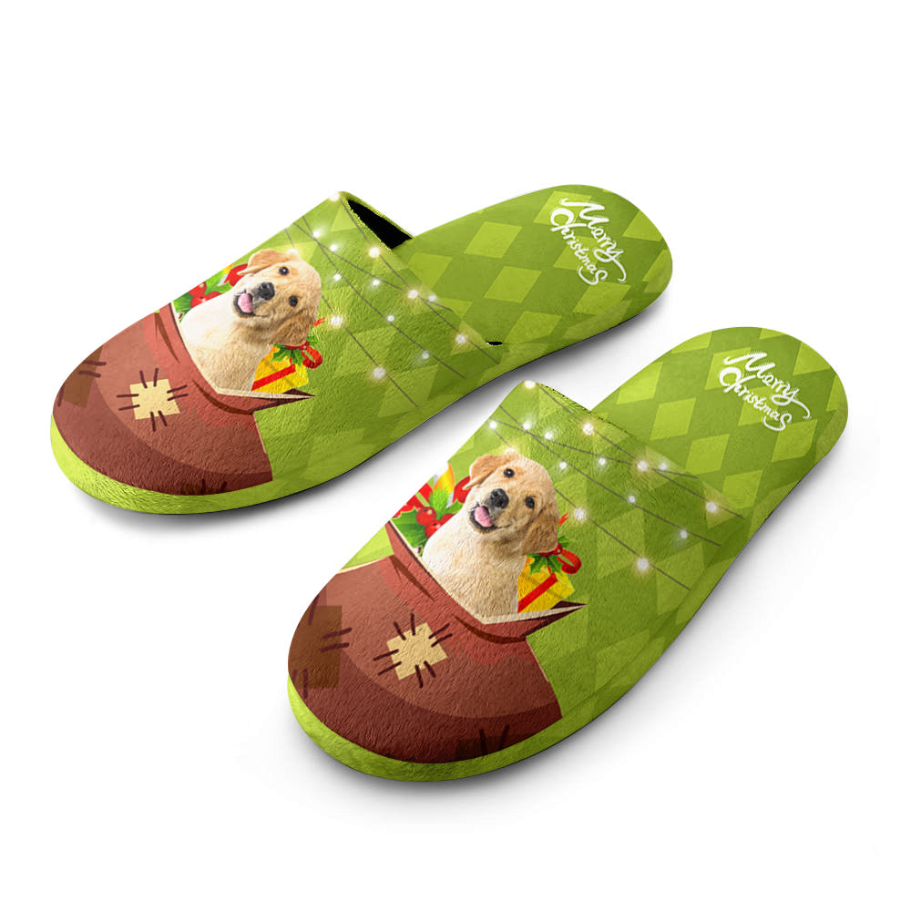 Underside view highlighting waterproof TPR rubber non-slip sole and anti-slip texture of personalised cotton slippers for safe indoor wear — personalised gifts UK.