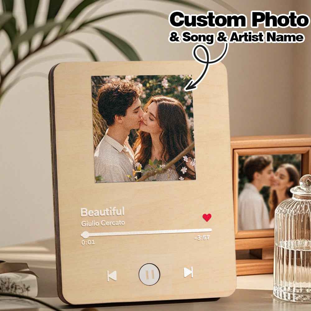 Wooden Music Record Player with Photo Wedding Anniversary Gifts