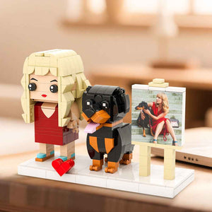 Custom Full-Body Brick Figures of 1 Person and Dog with Frame Personalized Anniversary Gift Birthday Gift