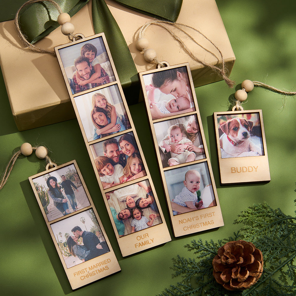 Personalised Photo Christmas Ornament in Wooden Frame - Custom Christmas Gift