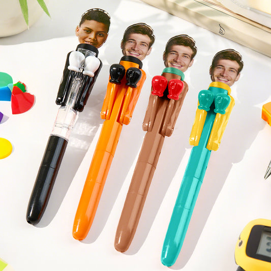 Personalised Robot Boxing Pen with custom face – creative stress-relief ballpoint for kids and teens