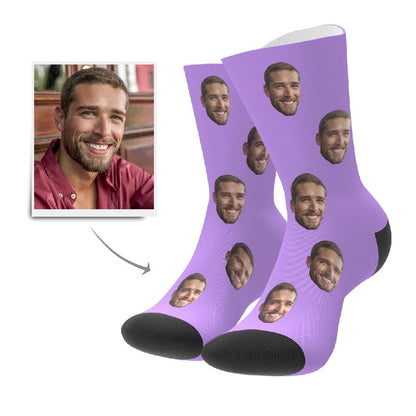 Lifestyle image of Custom Face Socks being worn — moderate thickness, breathable unisex personalised socks for everyday wear