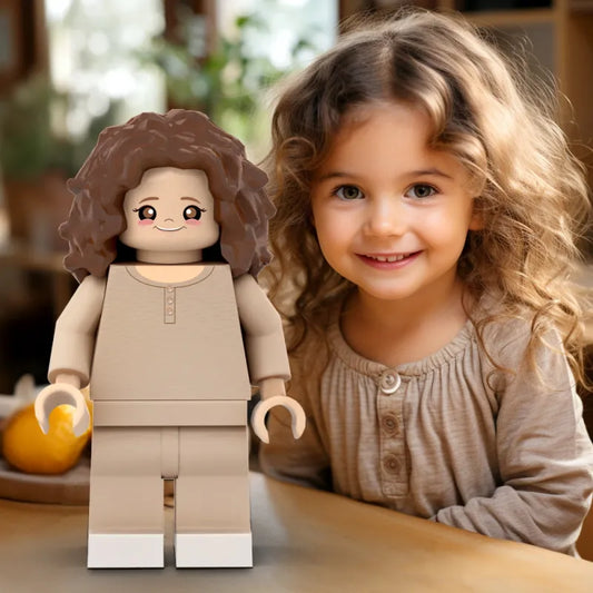 Personalised 3D printed custom Giant Minifig from a photo — full‑body front view example printed in eco‑friendly PLA, bespoke gift ready in 7–10 working days