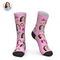 Pair of personalised face socks featuring two custom-printed faces on soft ankle socks — novelty nurse socks and personalised gifts for nurses