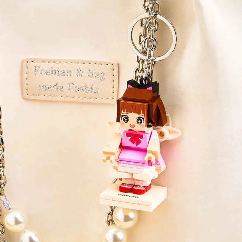 Personalized Mini Fully Body 1 Person Brick Figure with Engraved Text Keychain and Bag Charm Gift