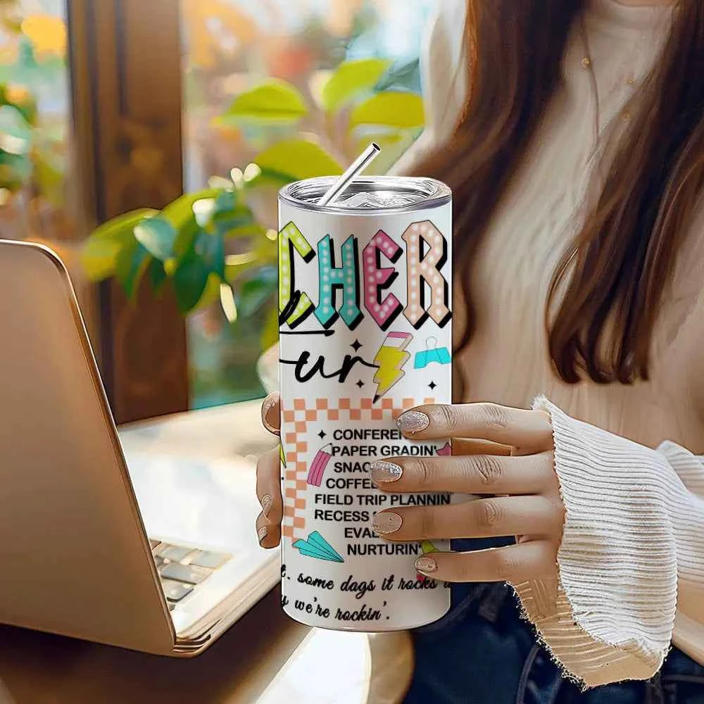 Personalized 20oz Skinny Tumbler with Straw Back to School Appreciation Gift for Teacher