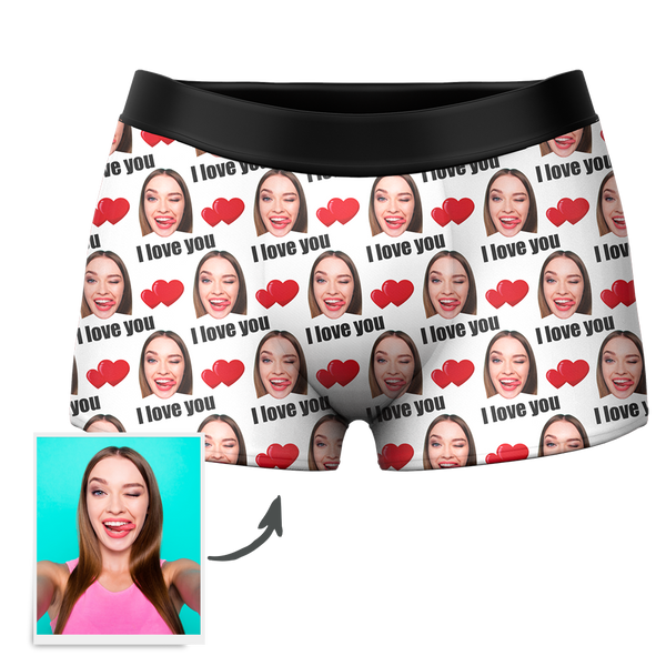 Personalised 'I Love You' Men's Boxer Shorts with Photo Customisation