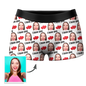 Personalised 'I Love You' men's boxer shorts in green with custom photo-face waistband – personalised underwear gift for him