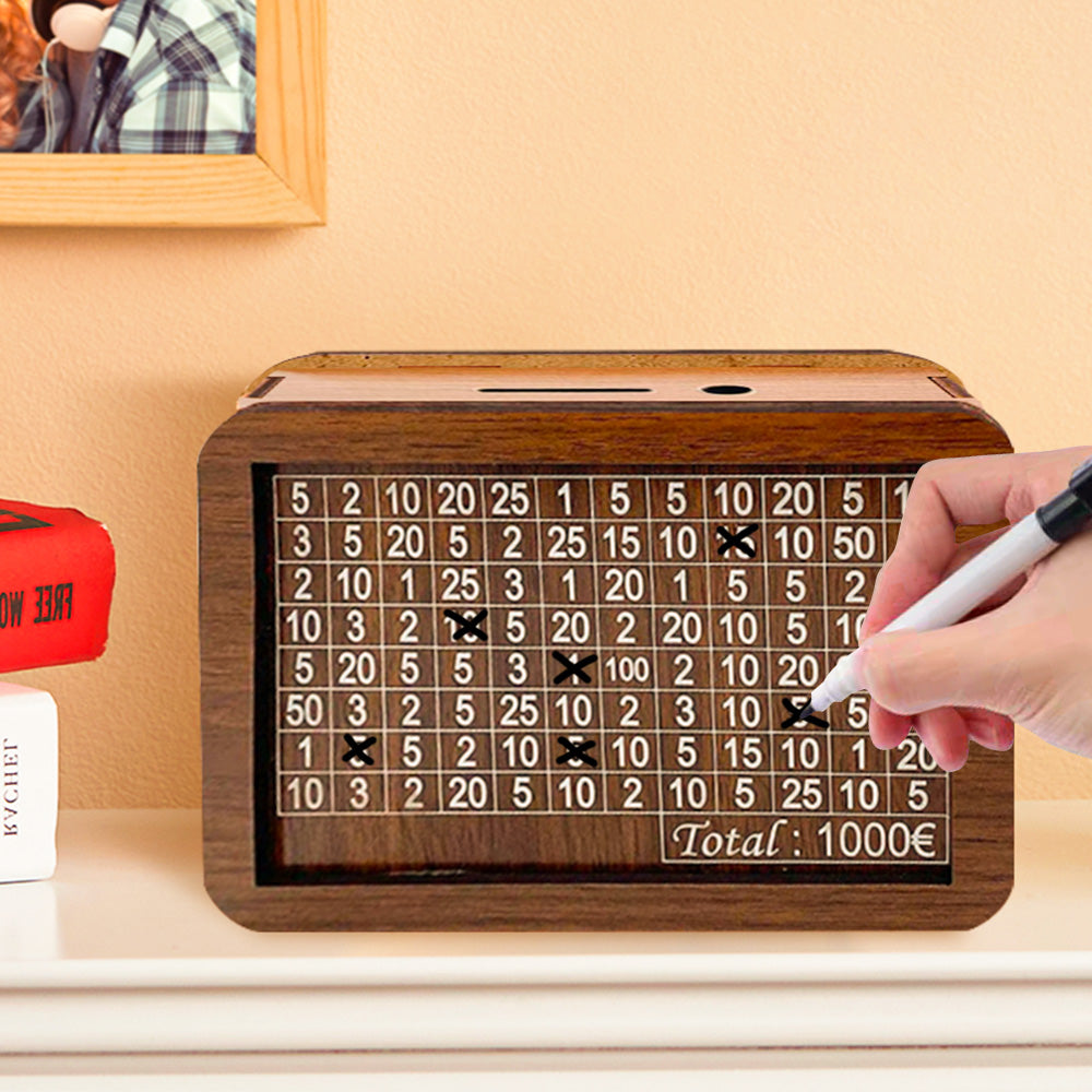 Personalised Wooden Money Box with Counter | Reusable Piggy Bank for Adults & Kids