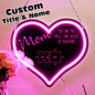 Personalised Mum Puzzle Sign neon light front view showing children's names around 'You Are the Piece That Holds Us Together' – Mother's Day personalised acrylic LED gift, 29.5cm x 25.6cm