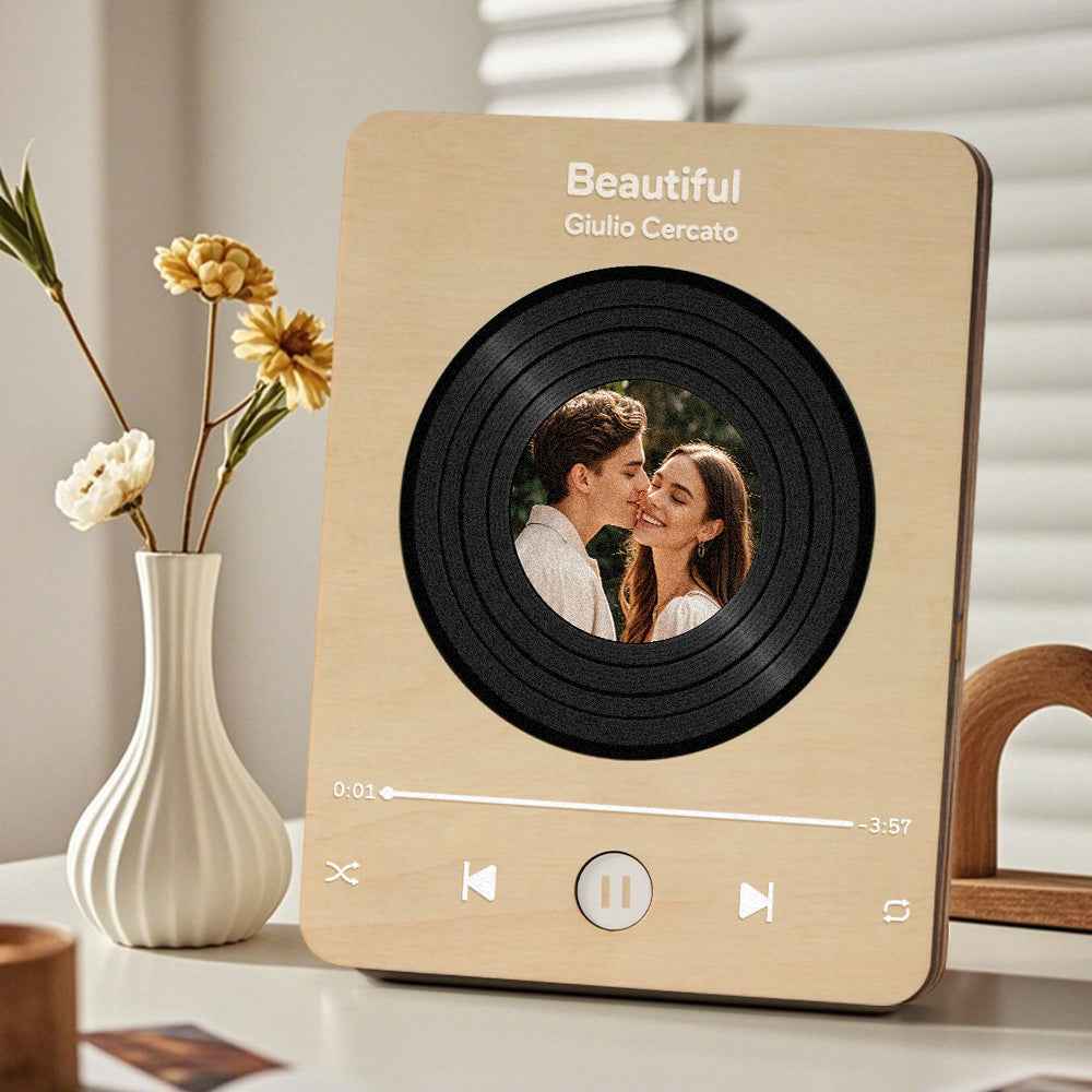 Wooden Music Record Player with Photo Wedding Anniversary Gifts