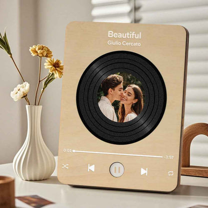 Wooden Music Record Player with Photo Wedding Anniversary Gifts